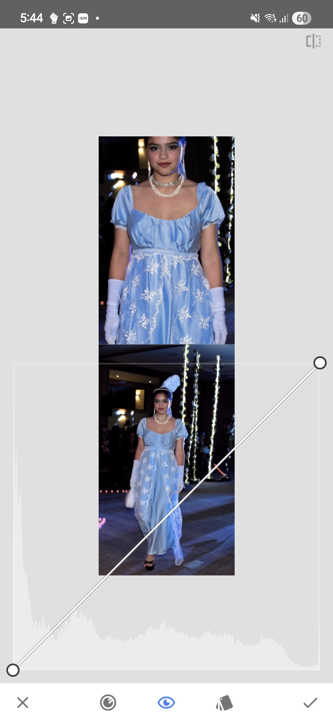 Histogram after the first curves adjustment