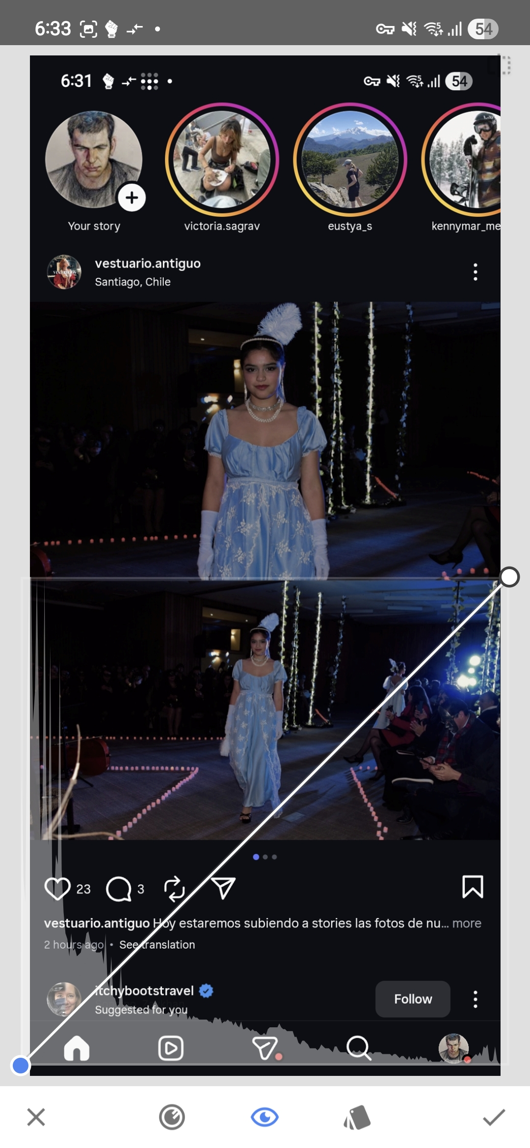 Instagram screenshot with histogram